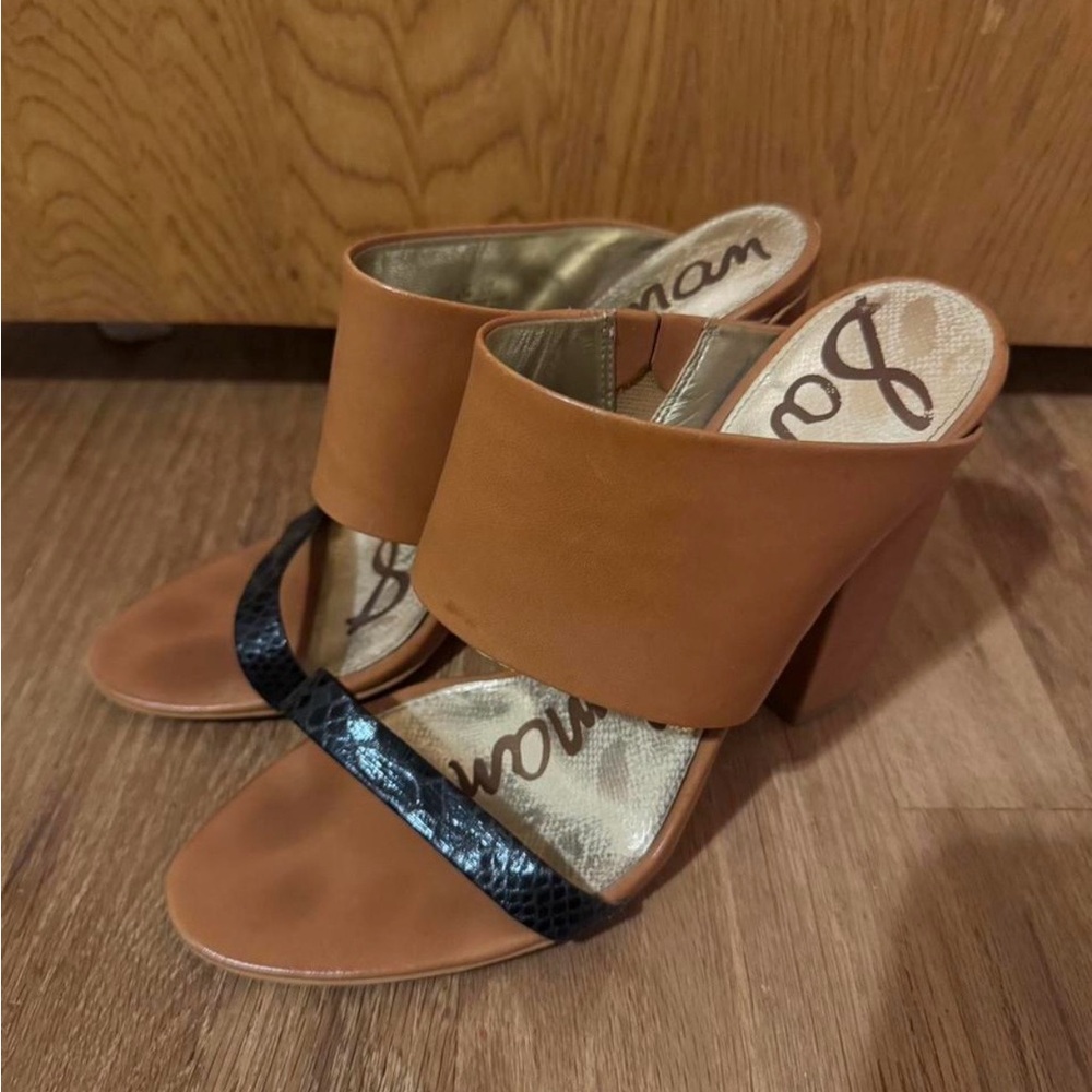 Brown and Black Open-Toe Heels